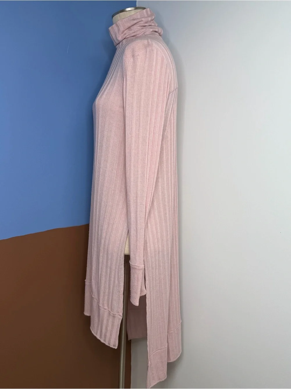 Free‎ People We the Free Espresso Ribbed Soft Pink Ribbed Turtleneck Dress Tunic